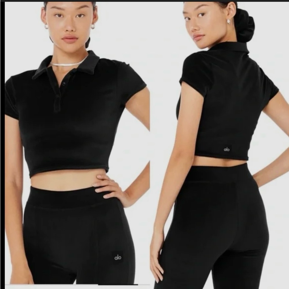 Alo Velvet Crop Top – Black Short Sleeve, Size S, NWOT
